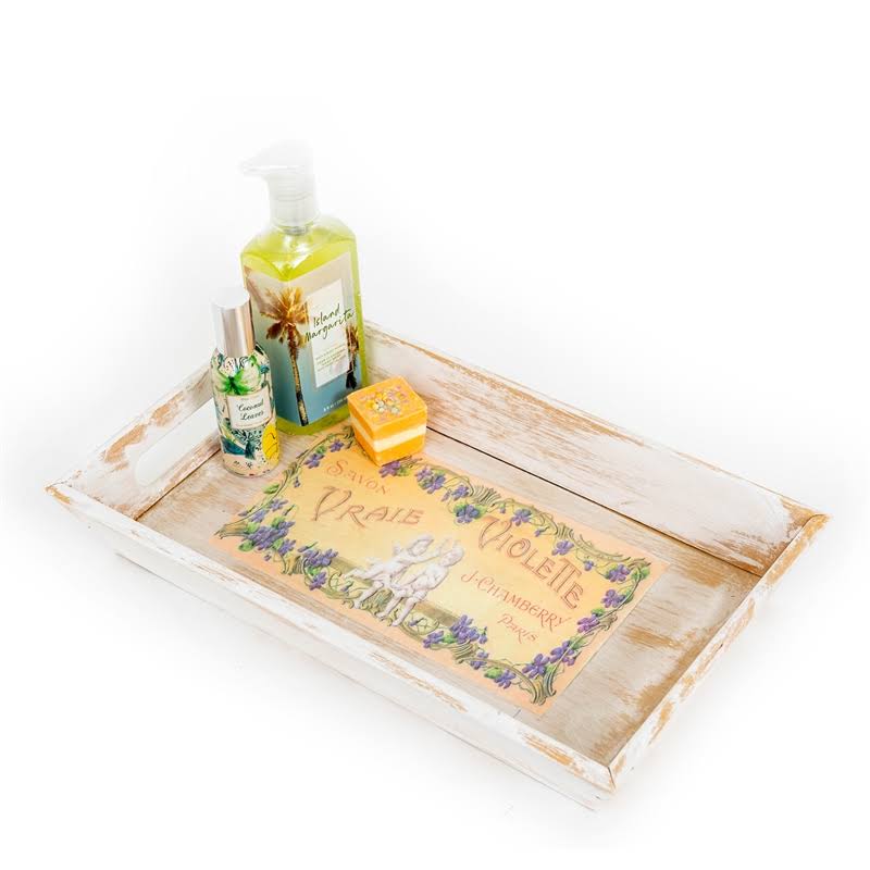 White Savon Violette Decorative Wood Tray F115969