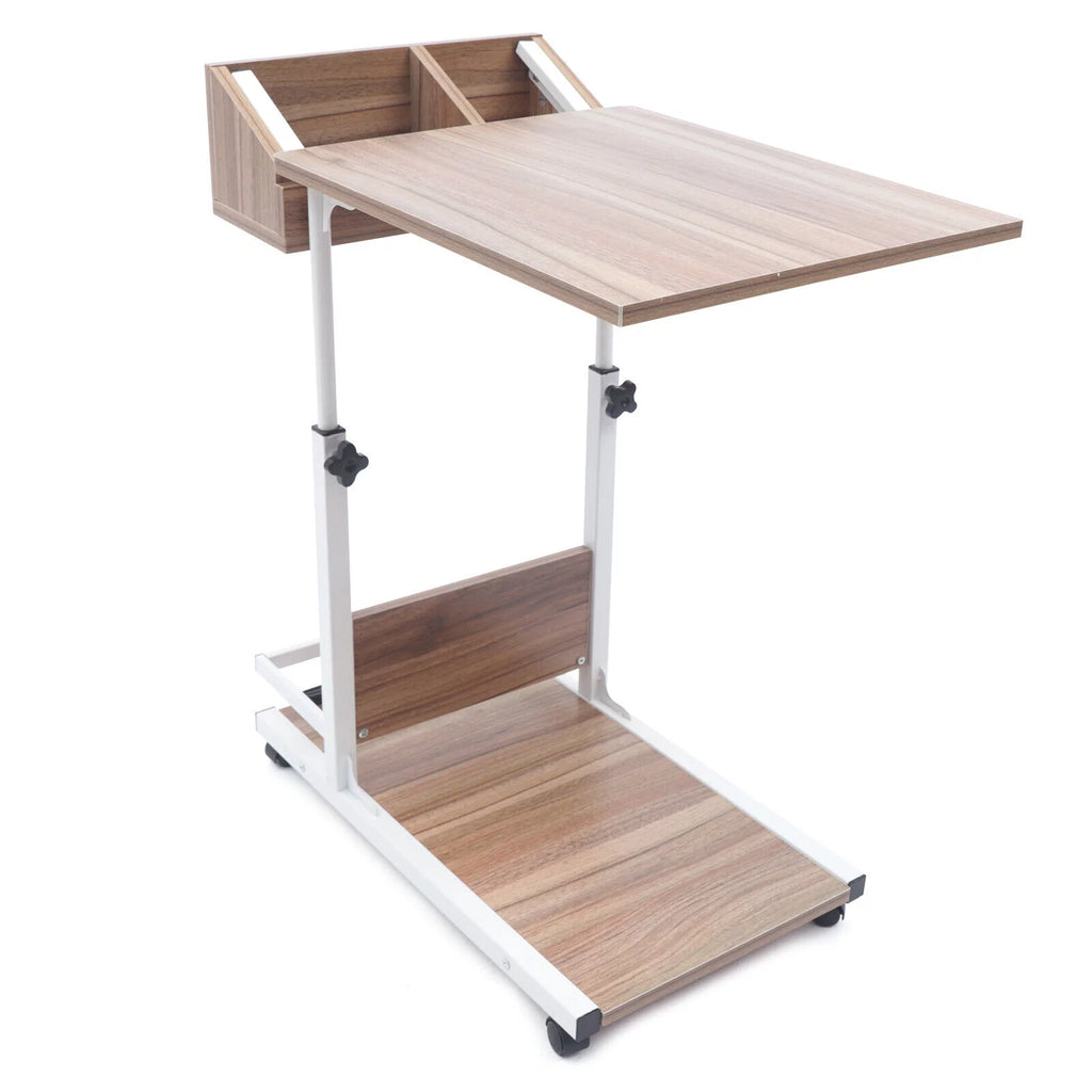 C Shaped Mobile Sofa Side Table with Wheels and Storage Shelves Y2056