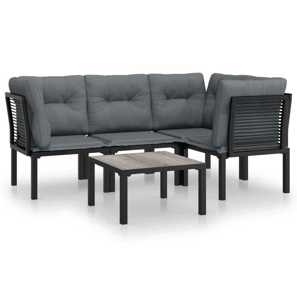 5 Piece Outdoor Patio Furniture Set, Black Poly Rattan Sectional Sofa with Dark Gray Cushions M729