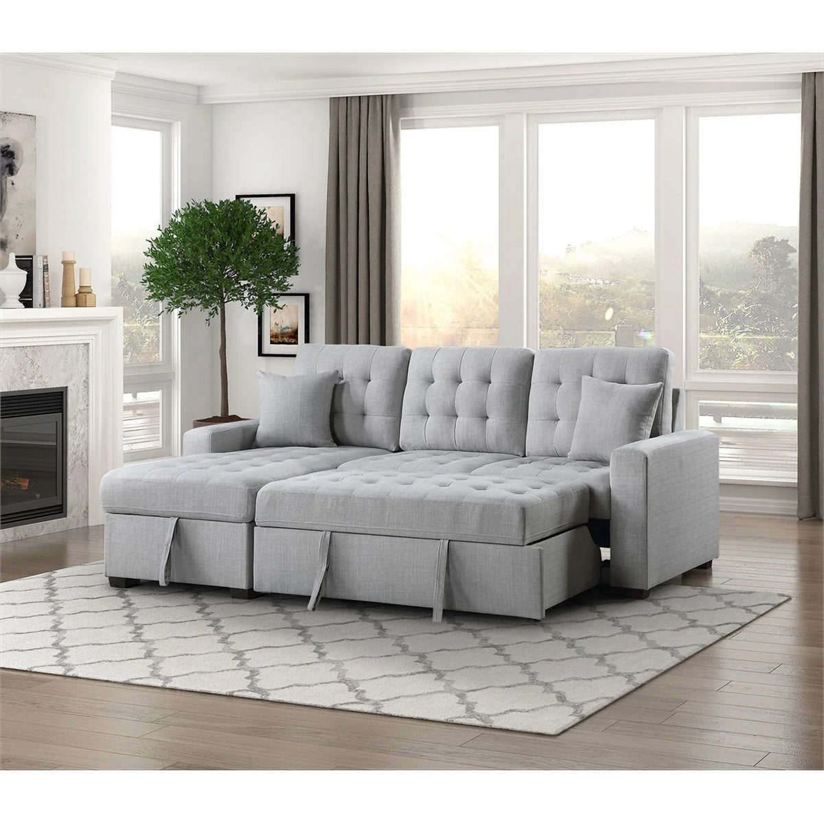 Gray 2-Piece Fabric Sectional & Left Chaise P2039