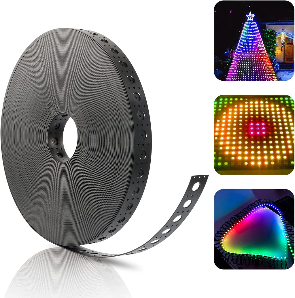 Black Mounting Strip for 12mm RGB Pixel Node, 50meter/Roll, 1 inch Hole Spacing, 30mm Wide, 1.6mm Thick, Pack of 2 S7049
