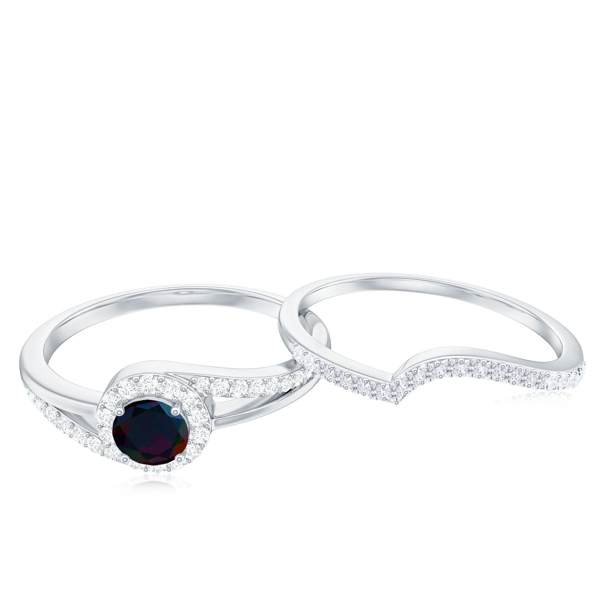 Natural Black Opal Ring Set with Diamond, 925 Sterling Silver, US 4.00 G52404