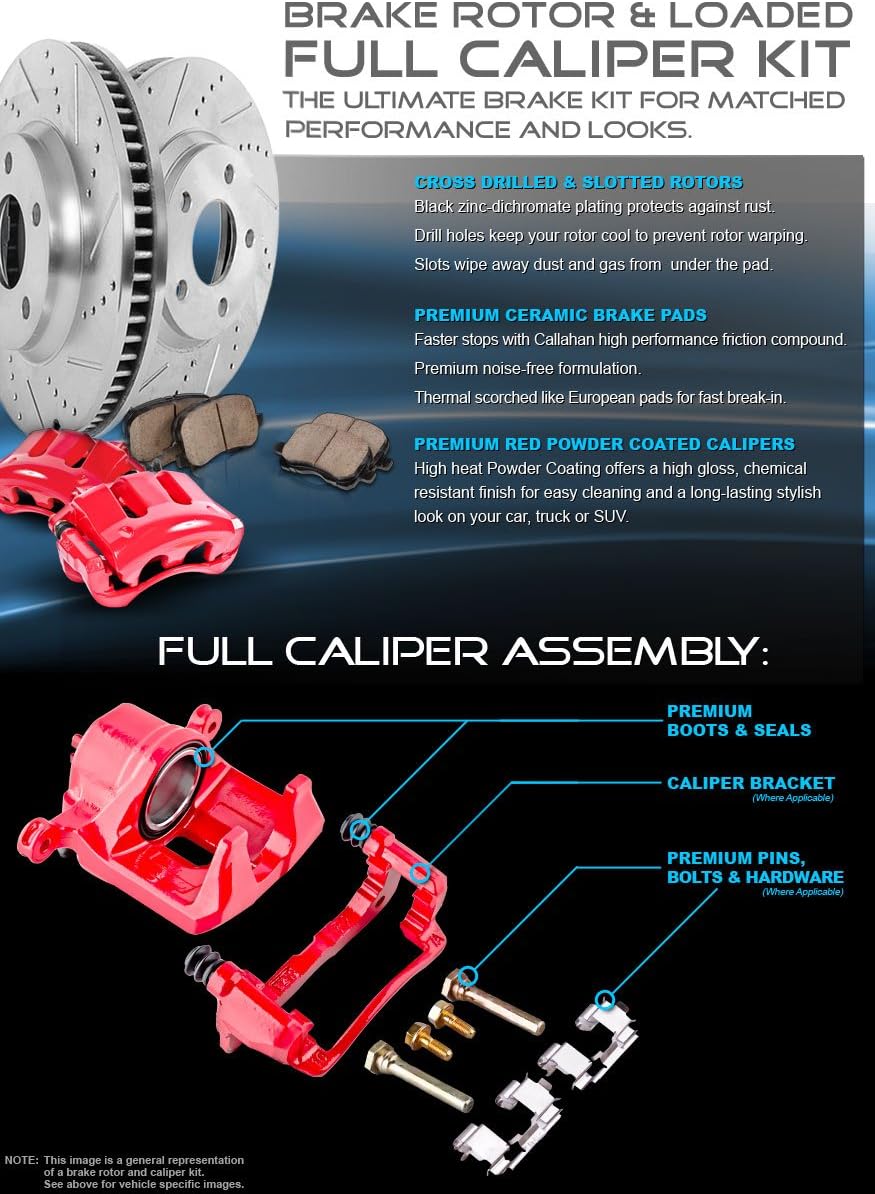 Powder Coated Red Calipers Rotors Ceramic Pads Performance Kit N318
