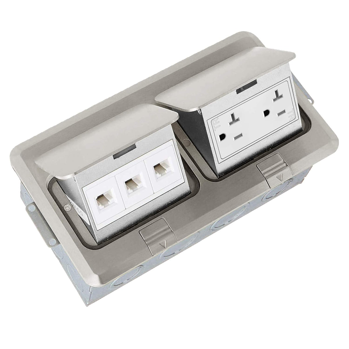 Dual Pop-Up Floor Box Kit with Tamper-Weather Resistant Receptacle Outlets and RJ45 Data Ports K3932