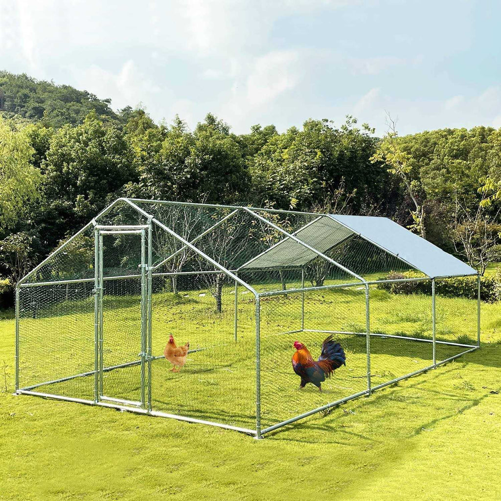 Large Metal Walk-in Chicken Coop with Waterproof Cover H49827