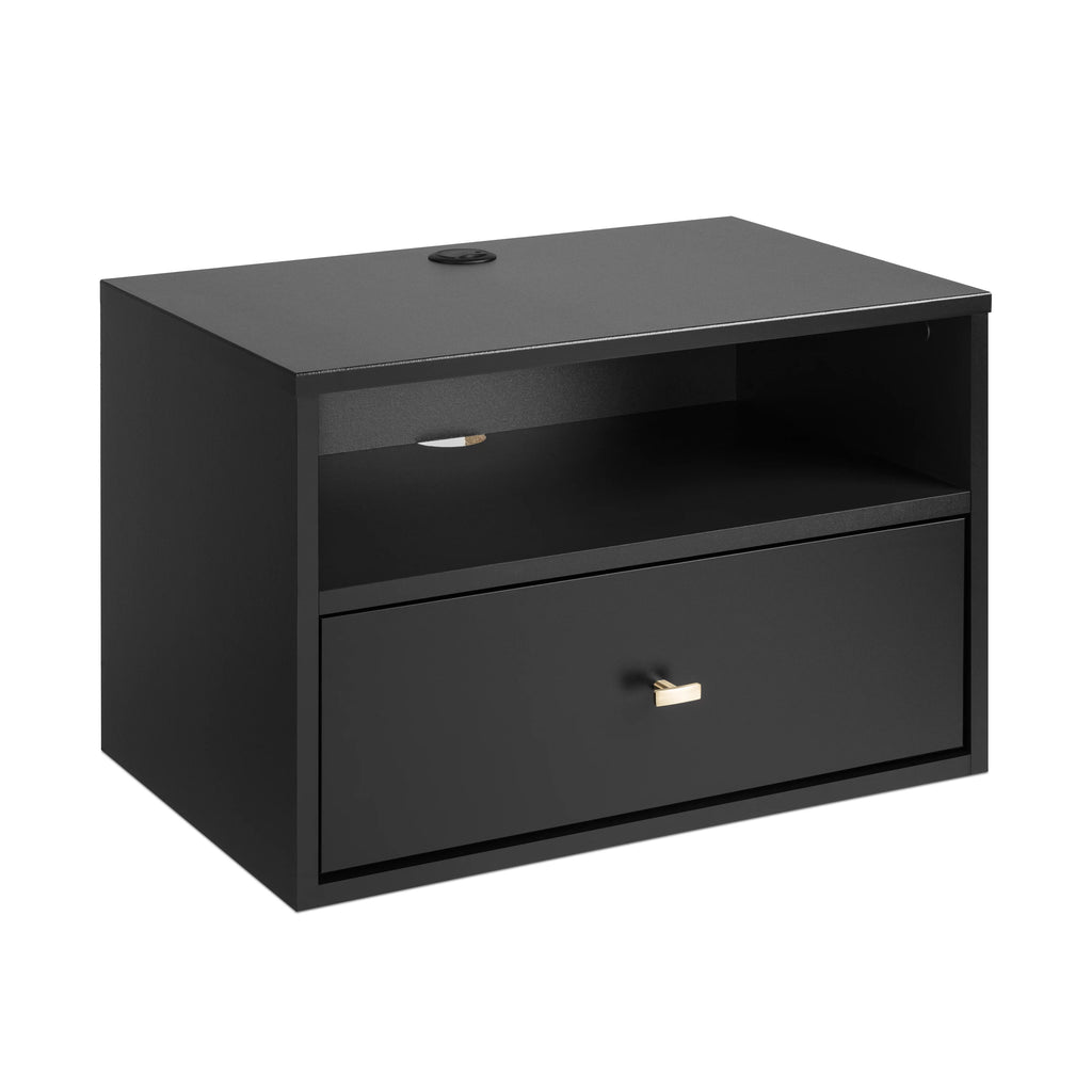 Black Floating Nightstand With Open Shelf B1325