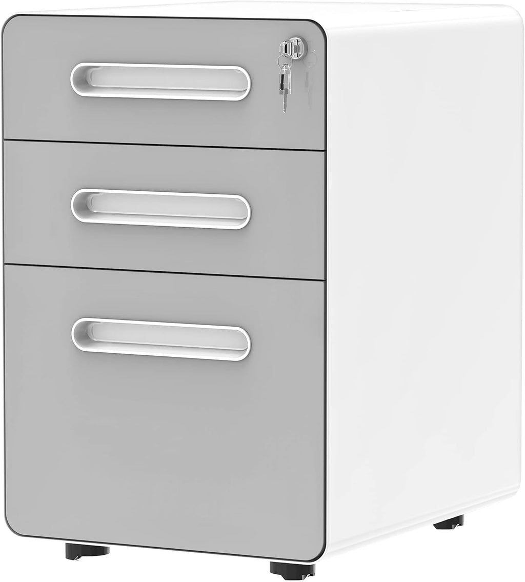 White Metal 3-Drawer Rolling File Cabinet with Lock D953196