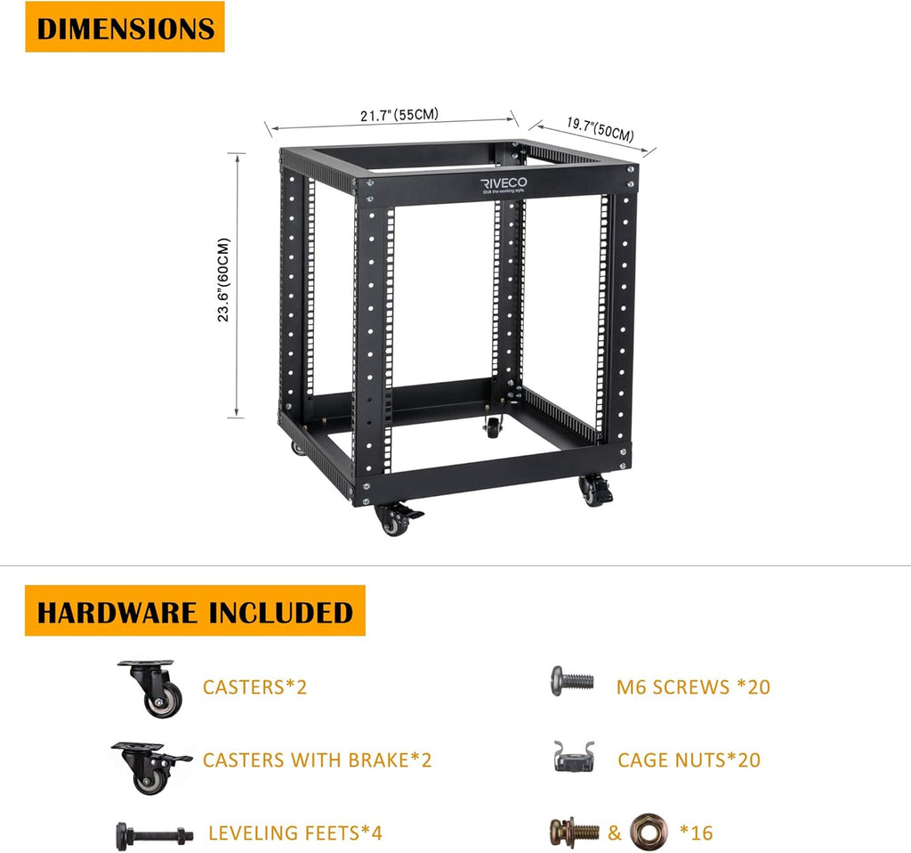 12U Open Frame Server Rack with Casters O902