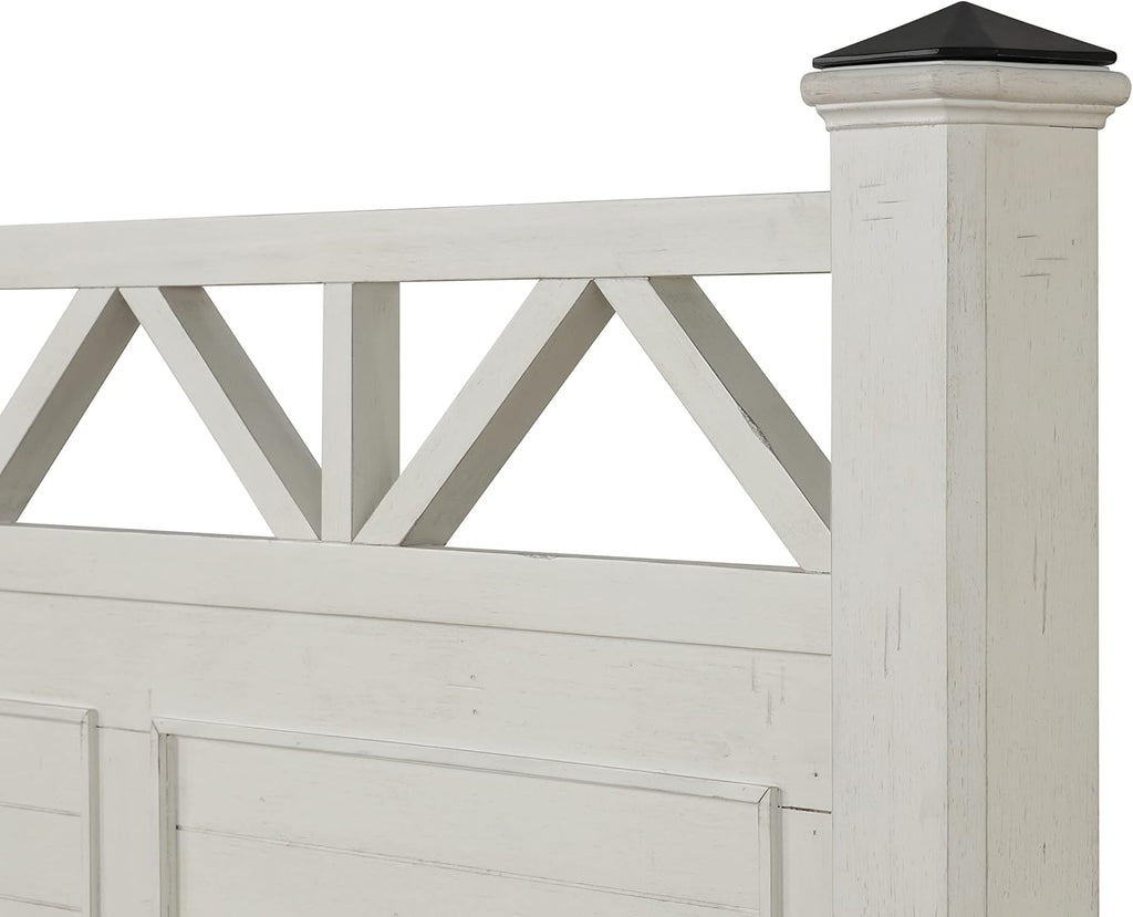 Antique White Queen Wood Panel Bed with Dresser, Mirror and Nightstand Z2306