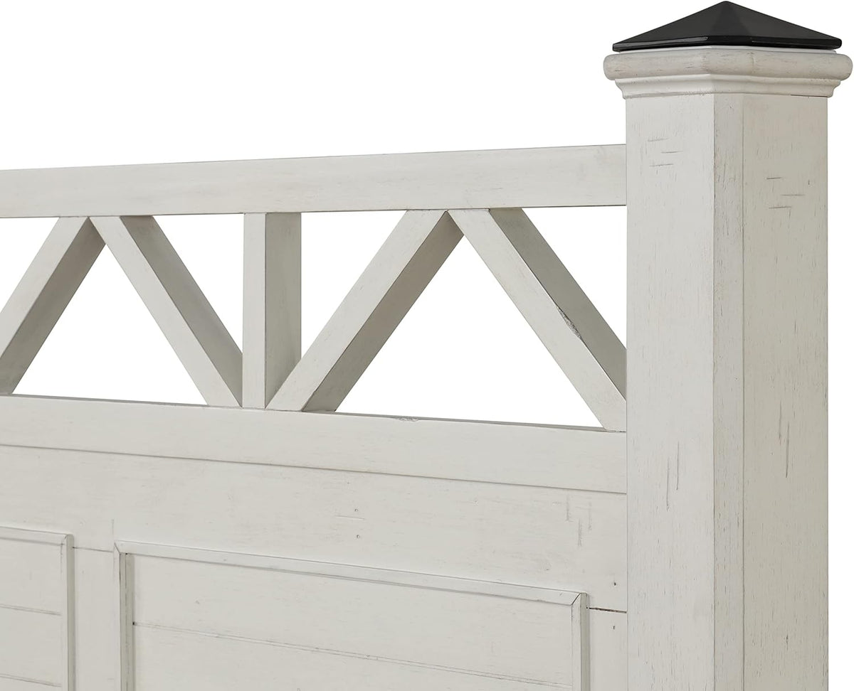 Antique White Queen Wood Panel Bed with Dresser, Mirror and Nightstand Z2306