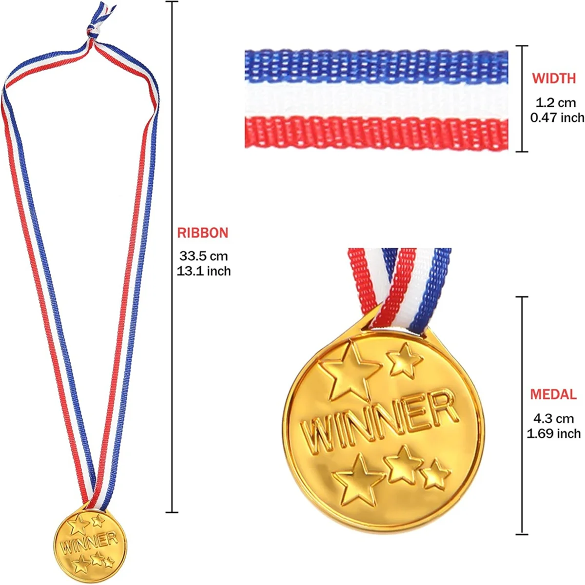 30 Pack Gold Plastic Award Medals U31717