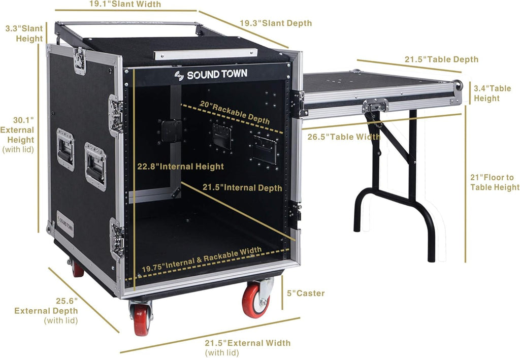 14U PA DJ Rack Case with 11U Slant Mixer Top and Casters X208