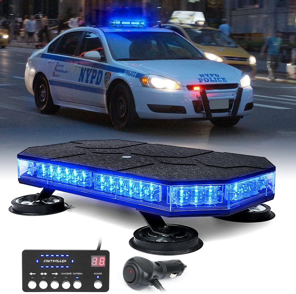 LED Rooftop Strobe Beacon Lights Magnetic Base 38 Flashing Modes White Amber Z5012