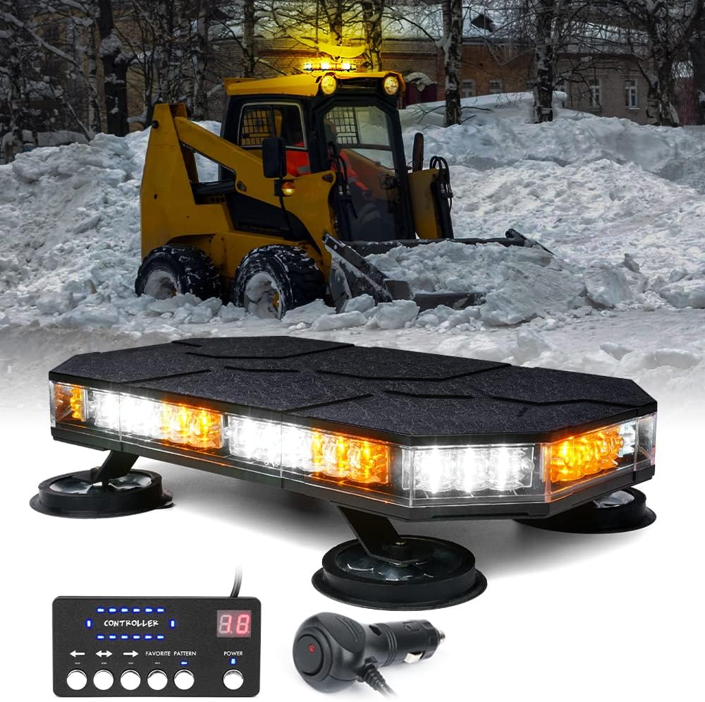 LED Rooftop Strobe Beacon Lights Magnetic Base 38 Flashing Modes White Amber Z5012