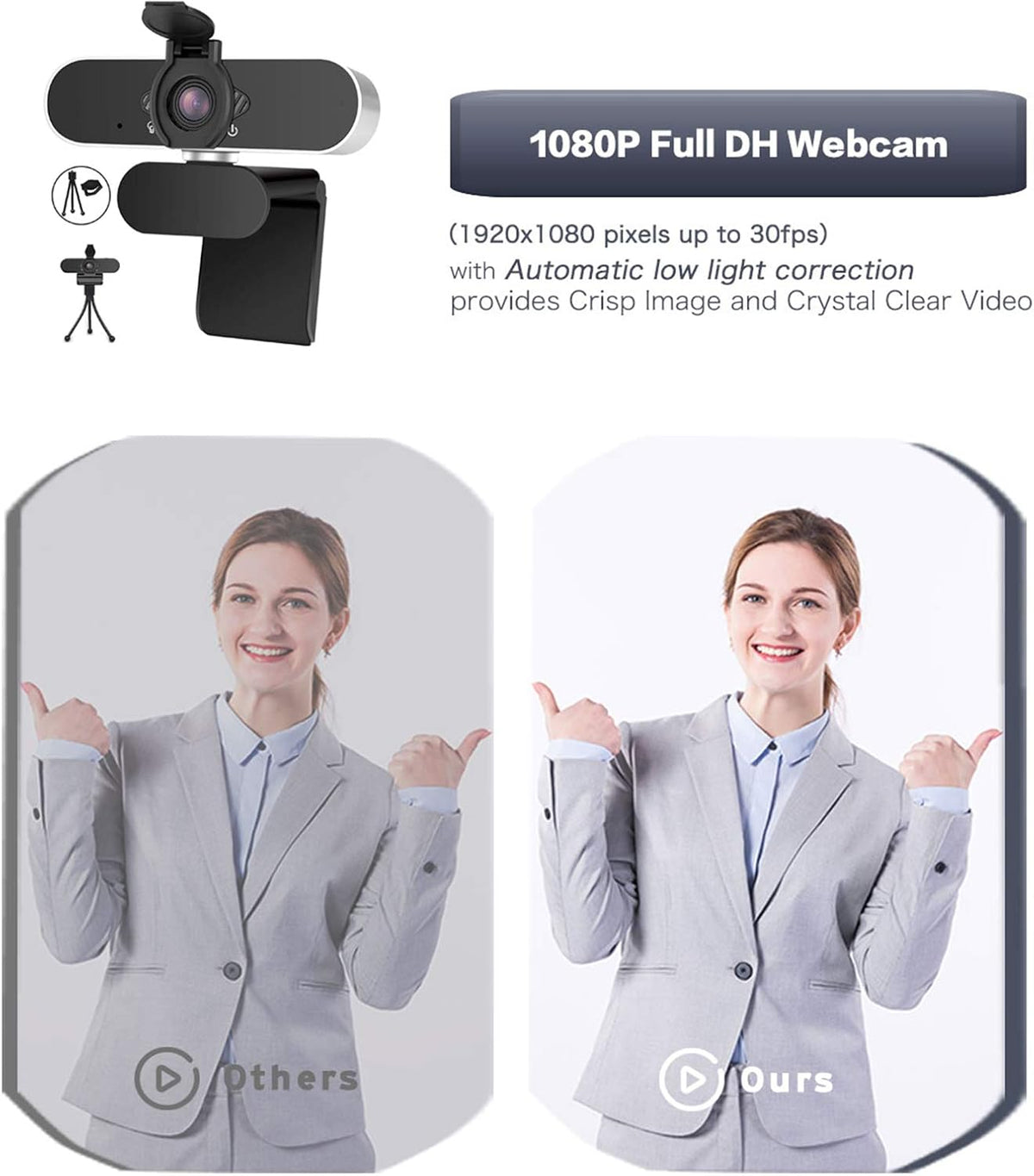 1080p HD USB Webcam with Microphone Pack of 2 P3554