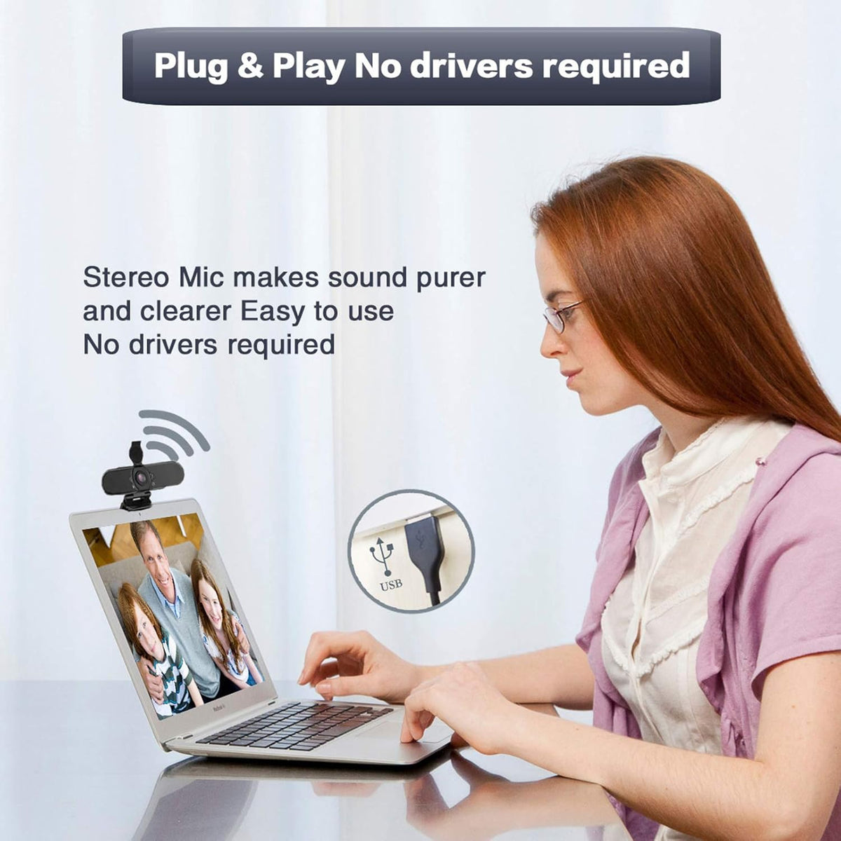 1080p HD USB Webcam with Microphone Pack of 2 P3554