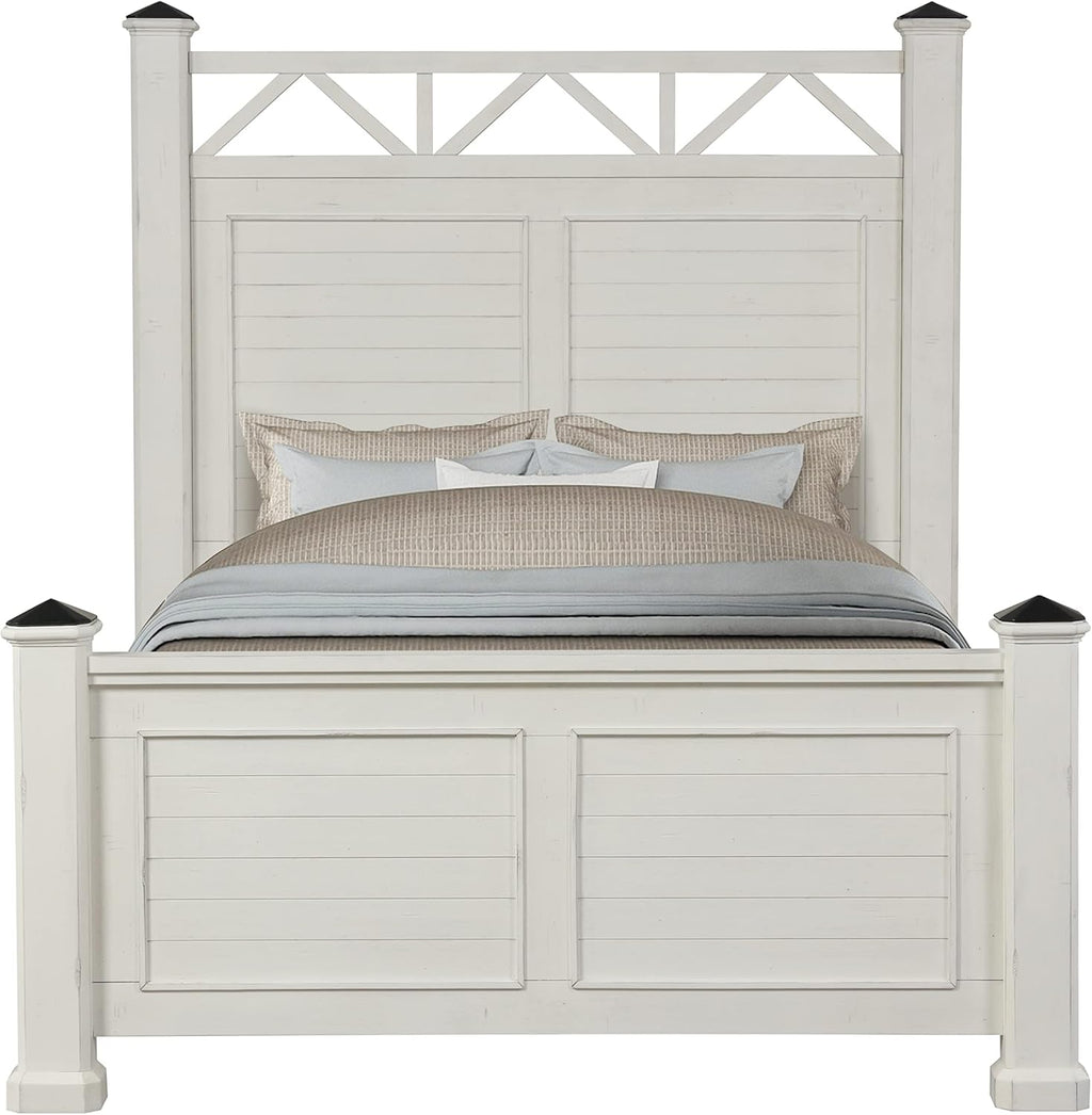 Antique White Queen Wood Panel Bed with Dresser, Mirror and Nightstand Z2306