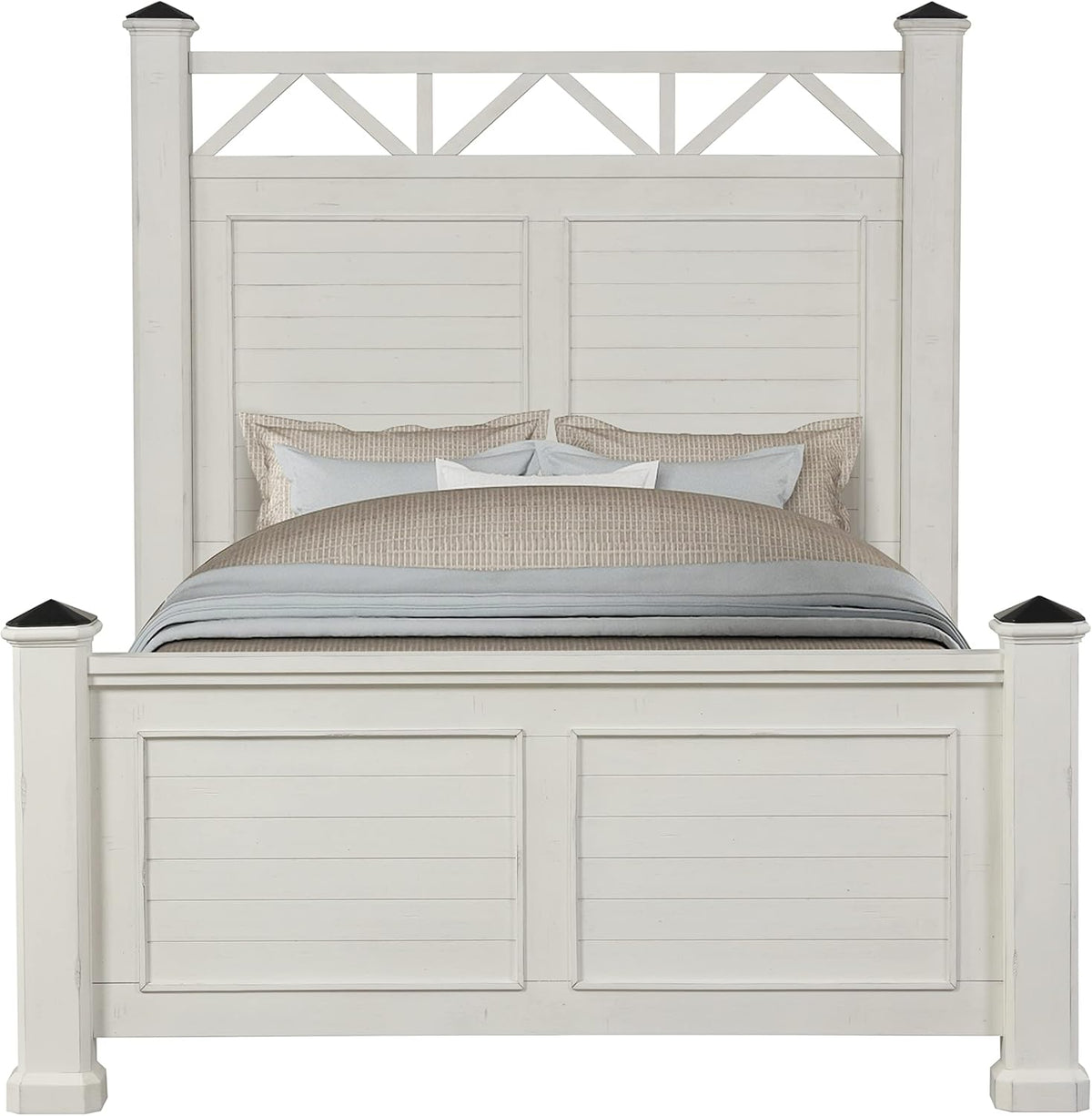 Antique White Queen Wood Panel Bed with Dresser, Mirror and Nightstand Z2306