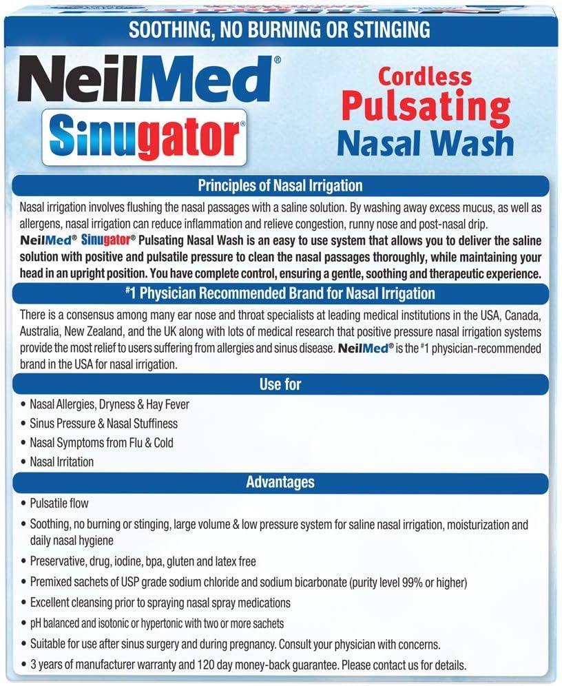 Cordless Pulsating Nasal Wash Kit with 30 Premixed Packets and 3 AA Batteries B81362