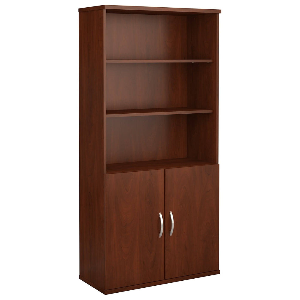 White 5 Shelf 2 Door Wood Composite Bookcase Q2375