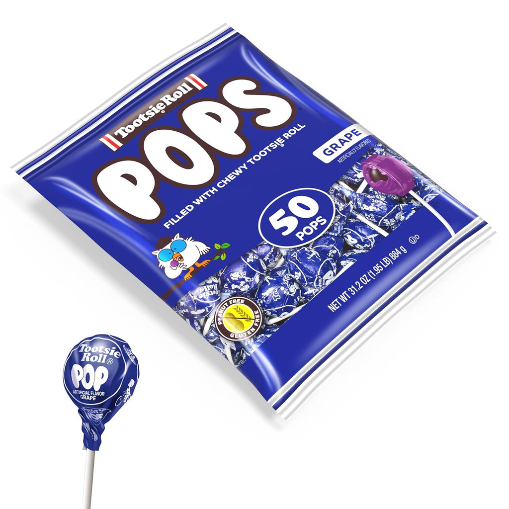 Grape Flavored Lollipops with Chocolatey Center, Individually Wrapped Hard Candy, 50 Count R59208