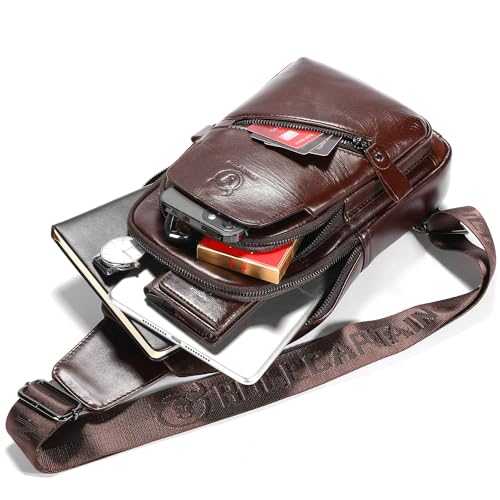 Leather Sling Bag with USB Charging Port Chest Bag Shoulder Bag Crossbody Daypack Backpack O728