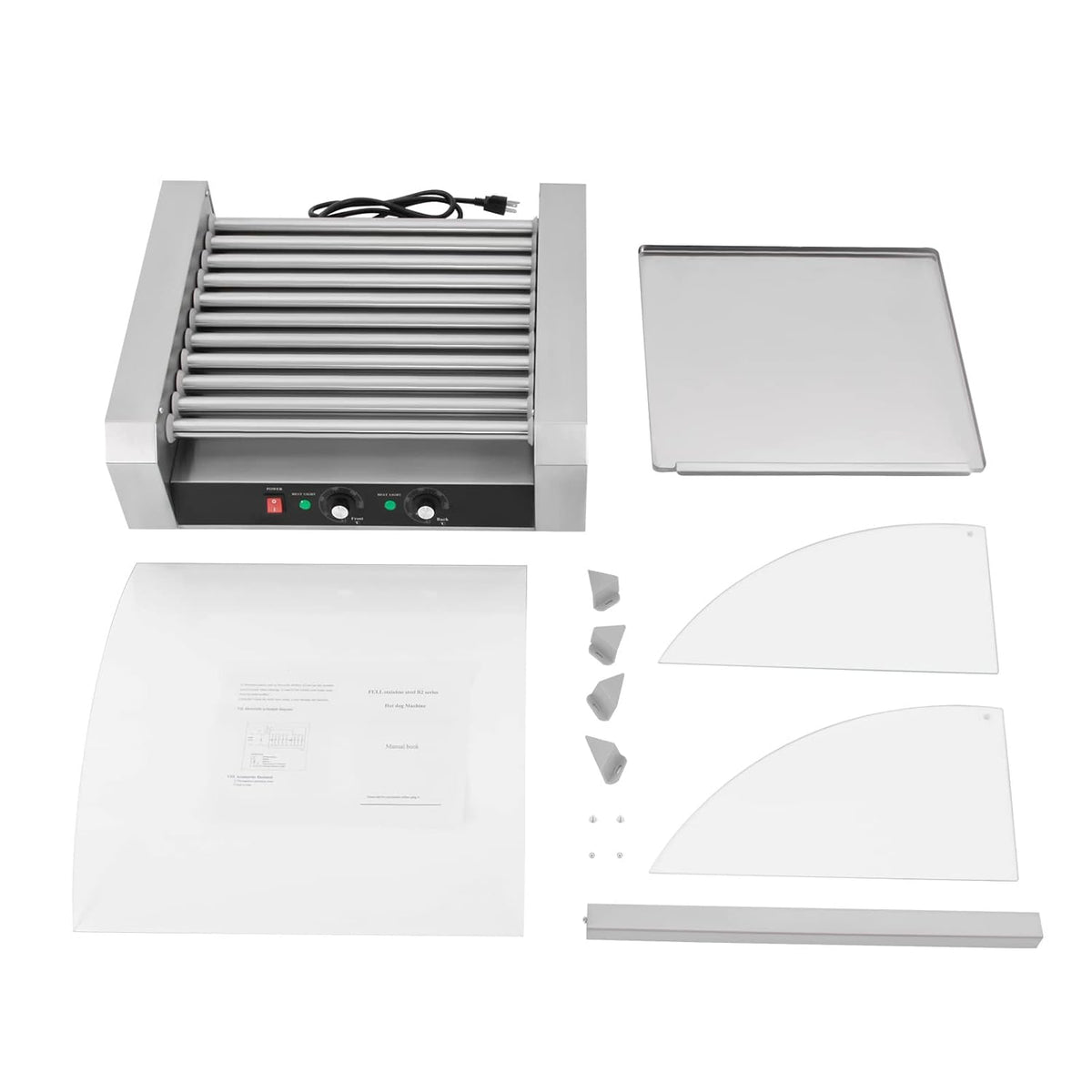 30 Hot Dog 11 Roller Stainless Steel Electric Cook Warmer Machine with Cover S54363
