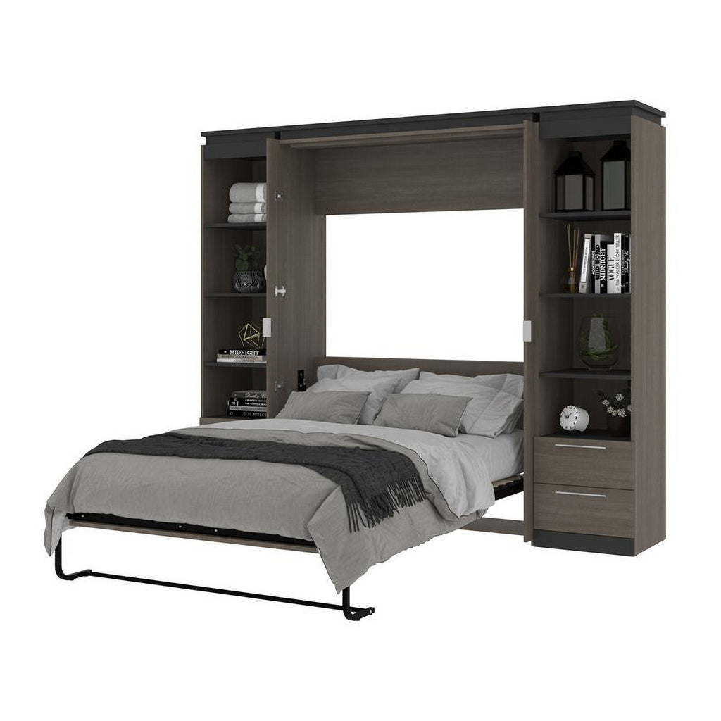 98" Full Murphy Bed and 2 Bookcases with Drawers in Bark Gray C473