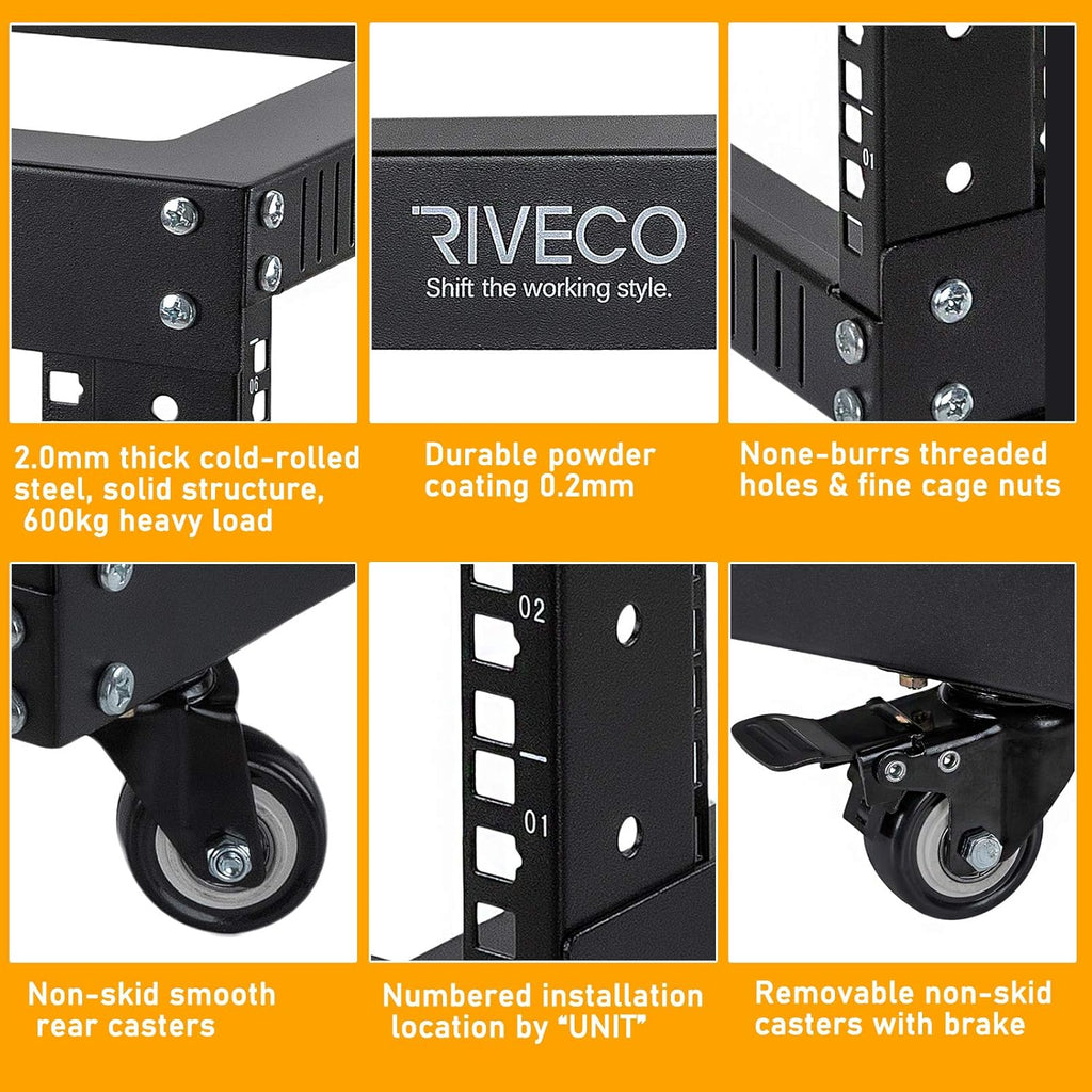12U Open Frame Server Rack with Casters O902