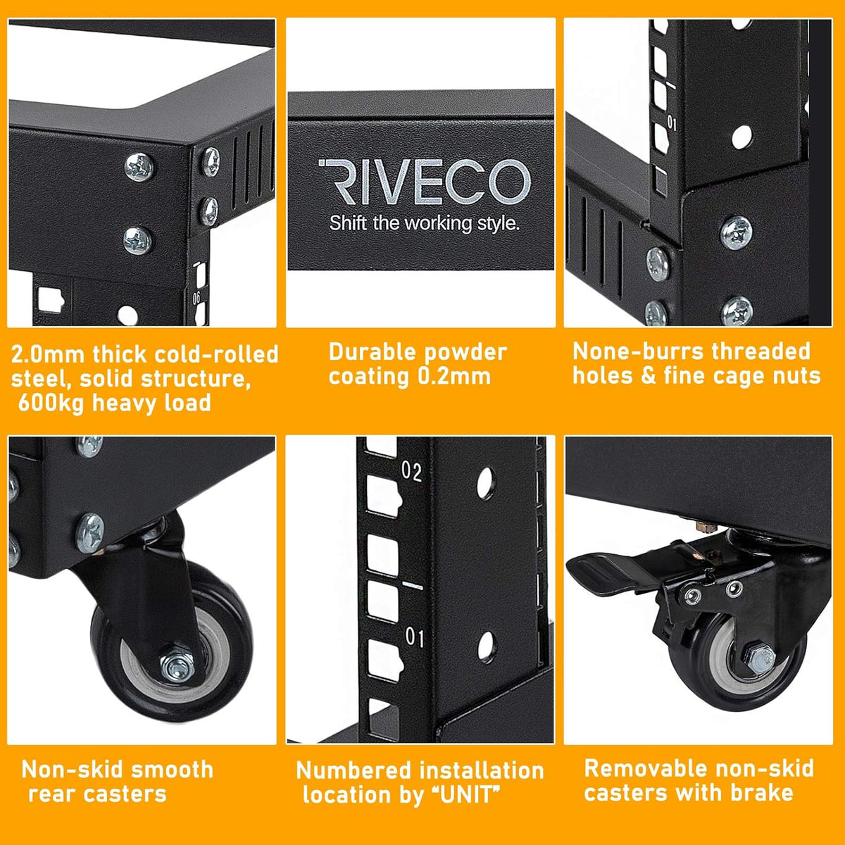 12U Open Frame Server Rack with Casters O902