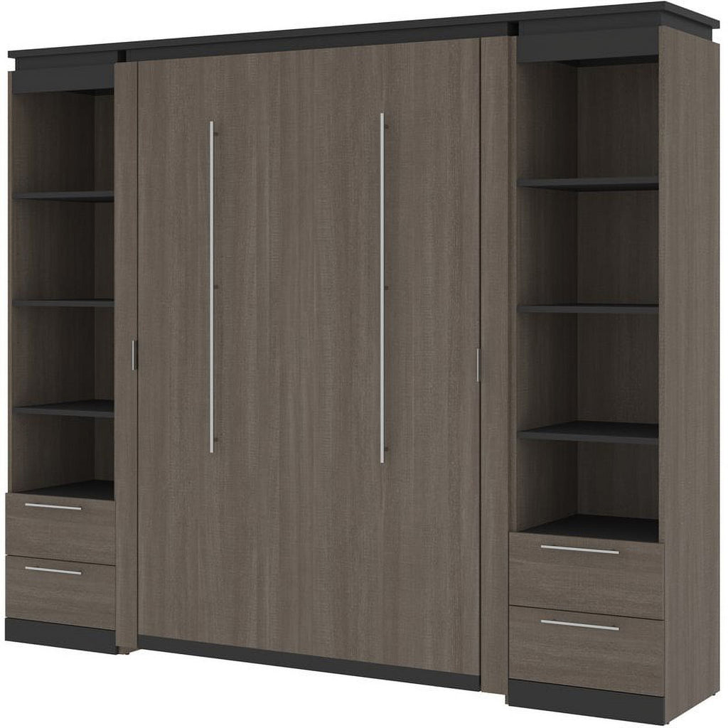 98" Full Murphy Bed and 2 Bookcases with Drawers in Bark Gray C473
