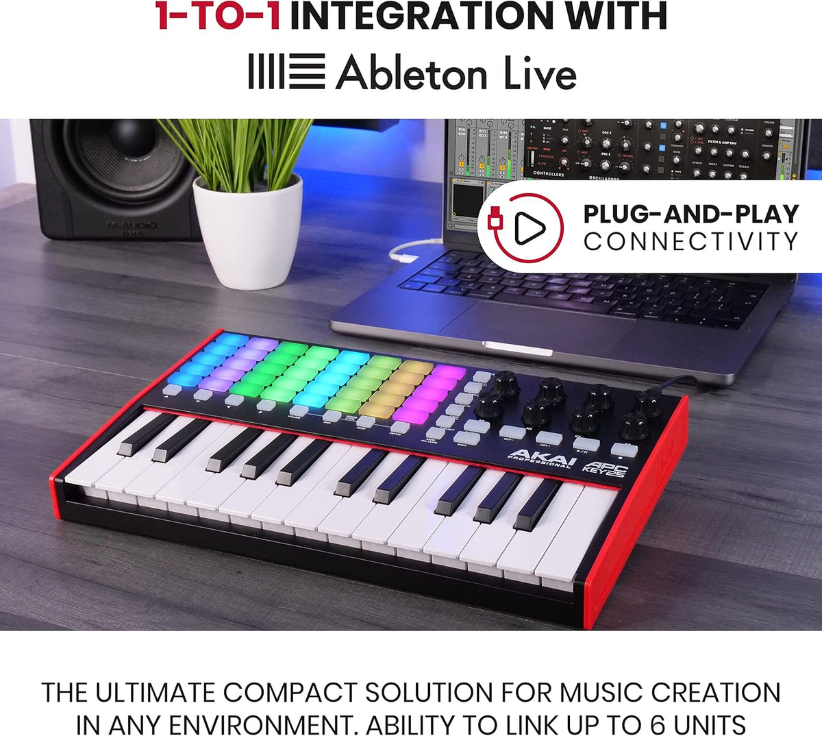 25-Key USB MIDI Keyboard Controller & Over-Ear Monitoring Headphones, Black S973