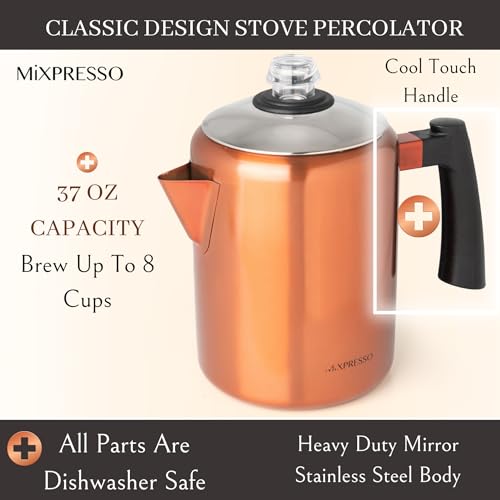 52 oz 12 Cup Stainless Steel Coffee Percolator V914