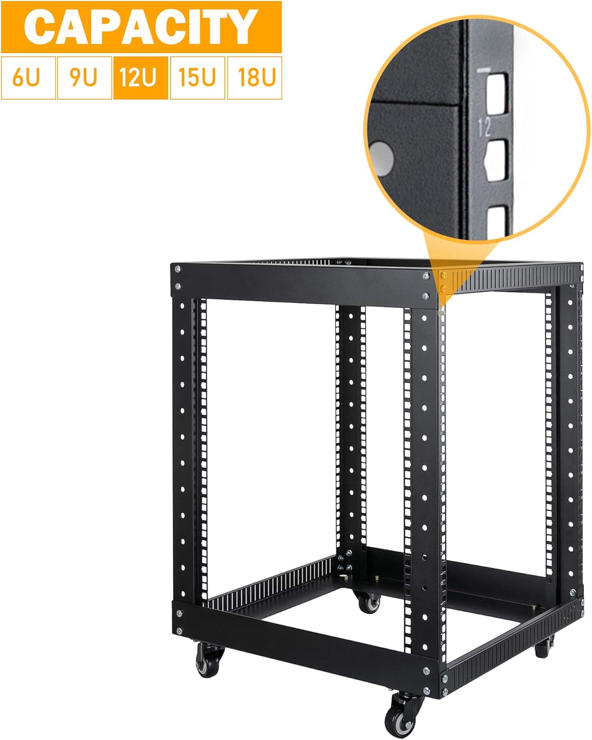12U Open Frame Server Rack with Casters O902