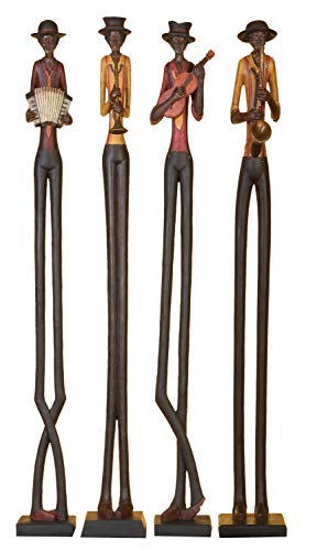 Set of 4 Polystone Decorative Sculptures with Black Base Stand, Brown I330013