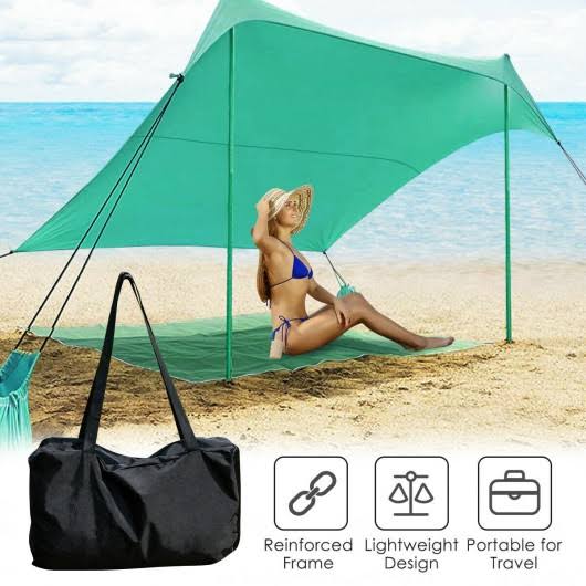 7 x 7 Family Beach Tent Canopy Sunshade with 4 Poles Green H278