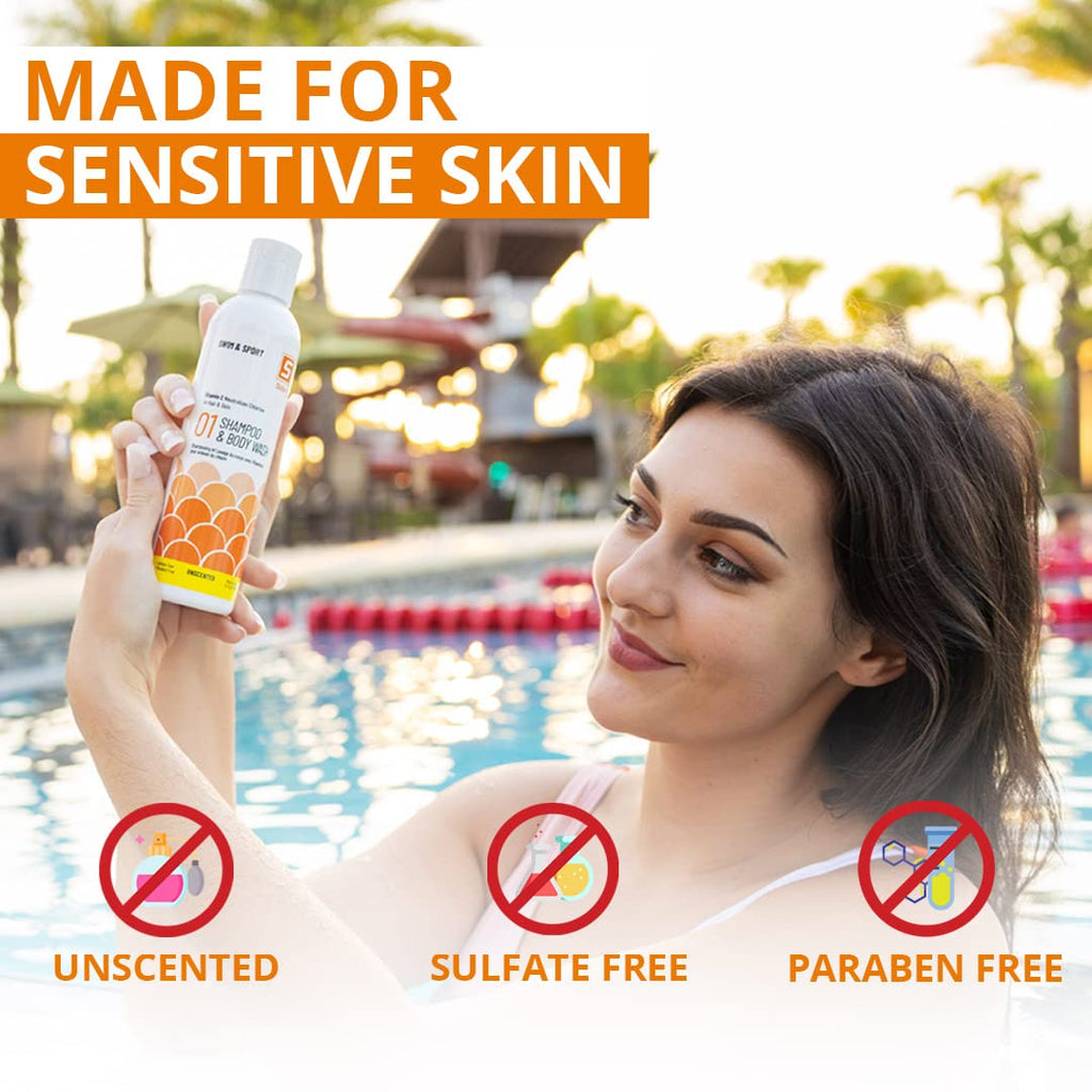 Unscented Chlorine Swim Shampoo and Body Wash with Vitamin C 8 Fl Oz L3445