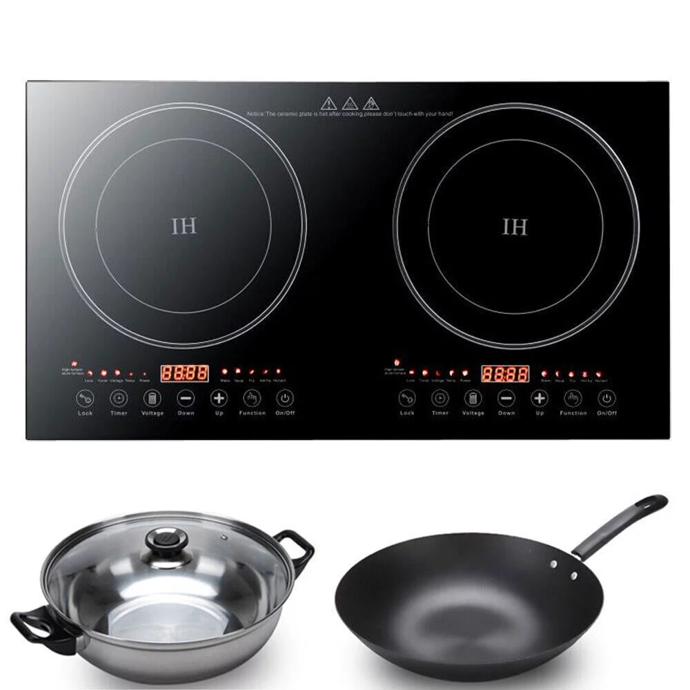 2-Burner Tempered Glass Electric Induction Cooktop 2400W V48847
