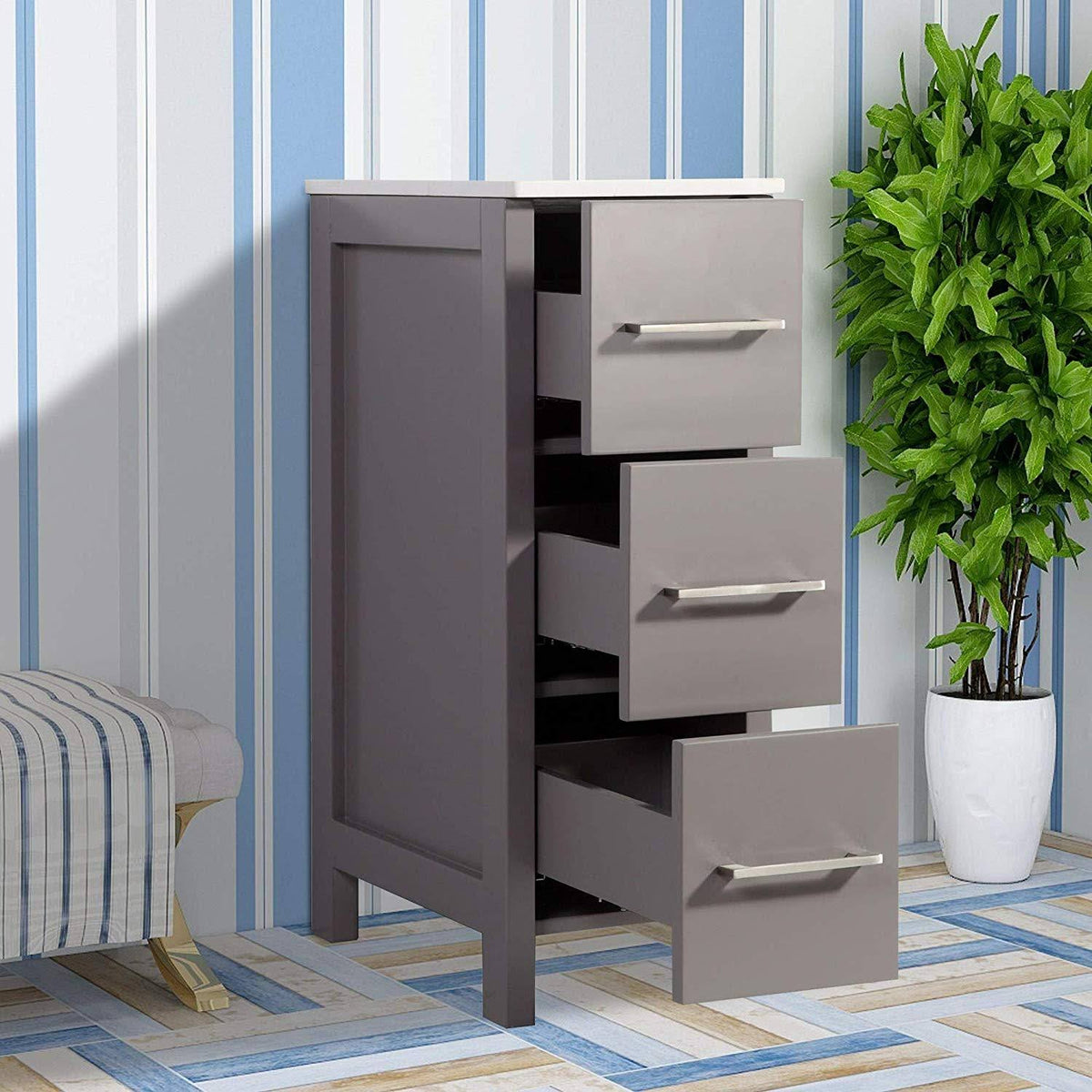 12 inch Wide Bathroom Vanity Cabinet with Ceramic Top F519864