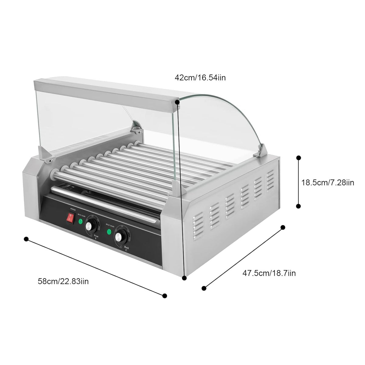 30 Hot Dog 11 Roller Stainless Steel Electric Cook Warmer Machine with Cover S54363