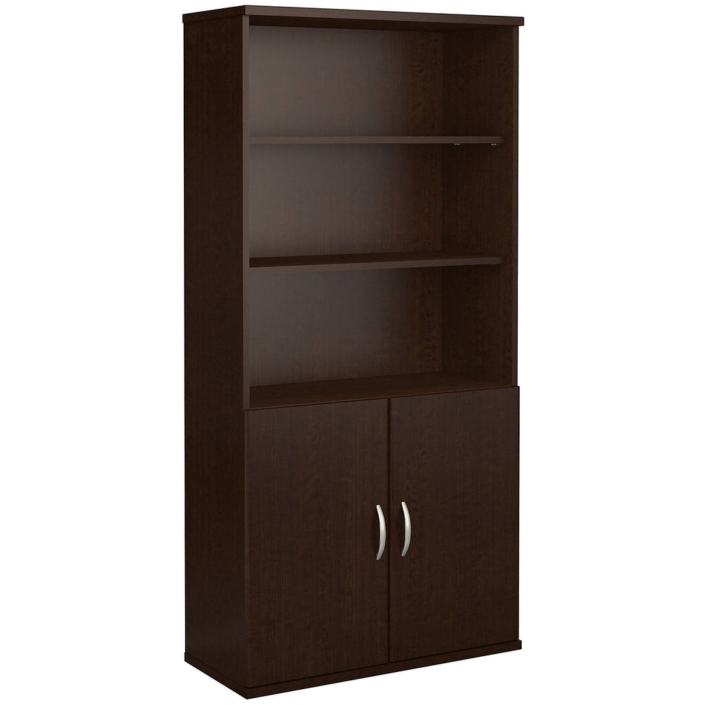 White 5 Shelf 2 Door Wood Composite Bookcase Q2375