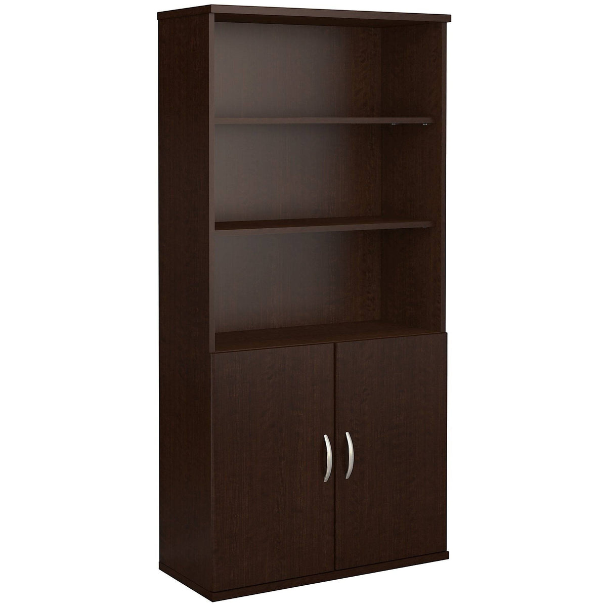 White 5 Shelf 2 Door Wood Composite Bookcase Q2375