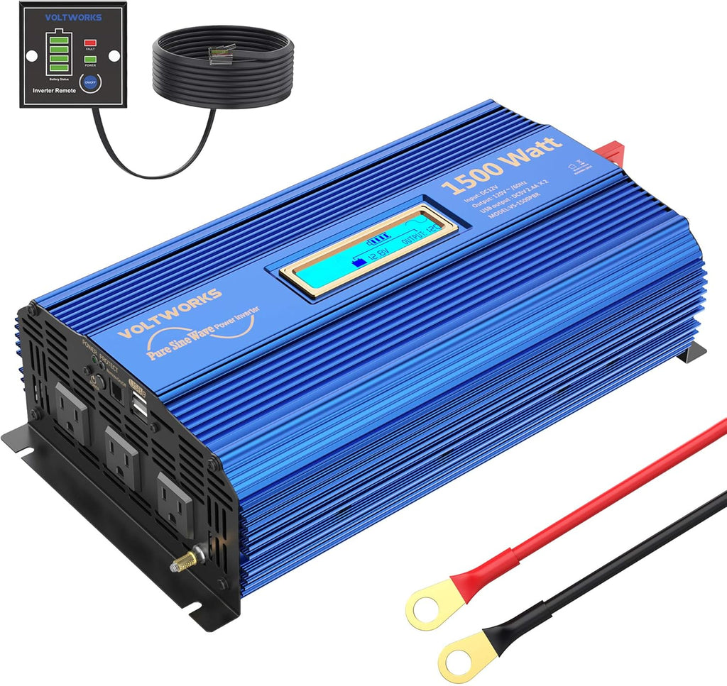 1500W Pure Sine Wave Power Inverter DC 12v to AC 110V-120V with Remote Control LCD Display Y95265