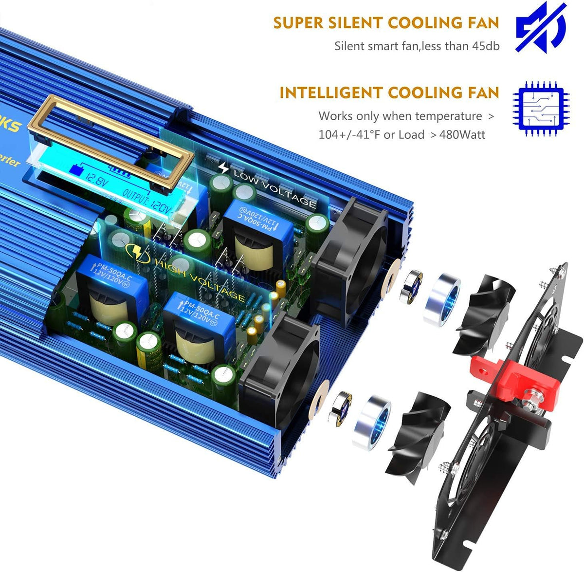 1500W Pure Sine Wave Power Inverter DC 12v to AC 110V-120V with Remote Control LCD Display Y95265