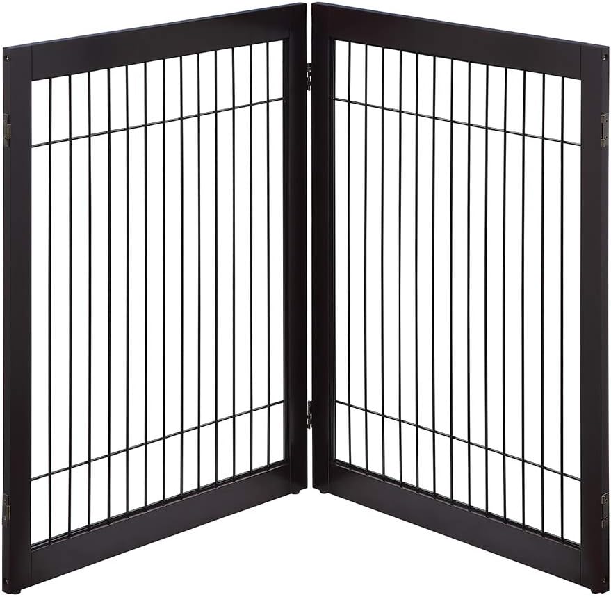 6 Panels Extra Wide Freestanding Walk Through Dog Gate with 4 Support Feet Z923805