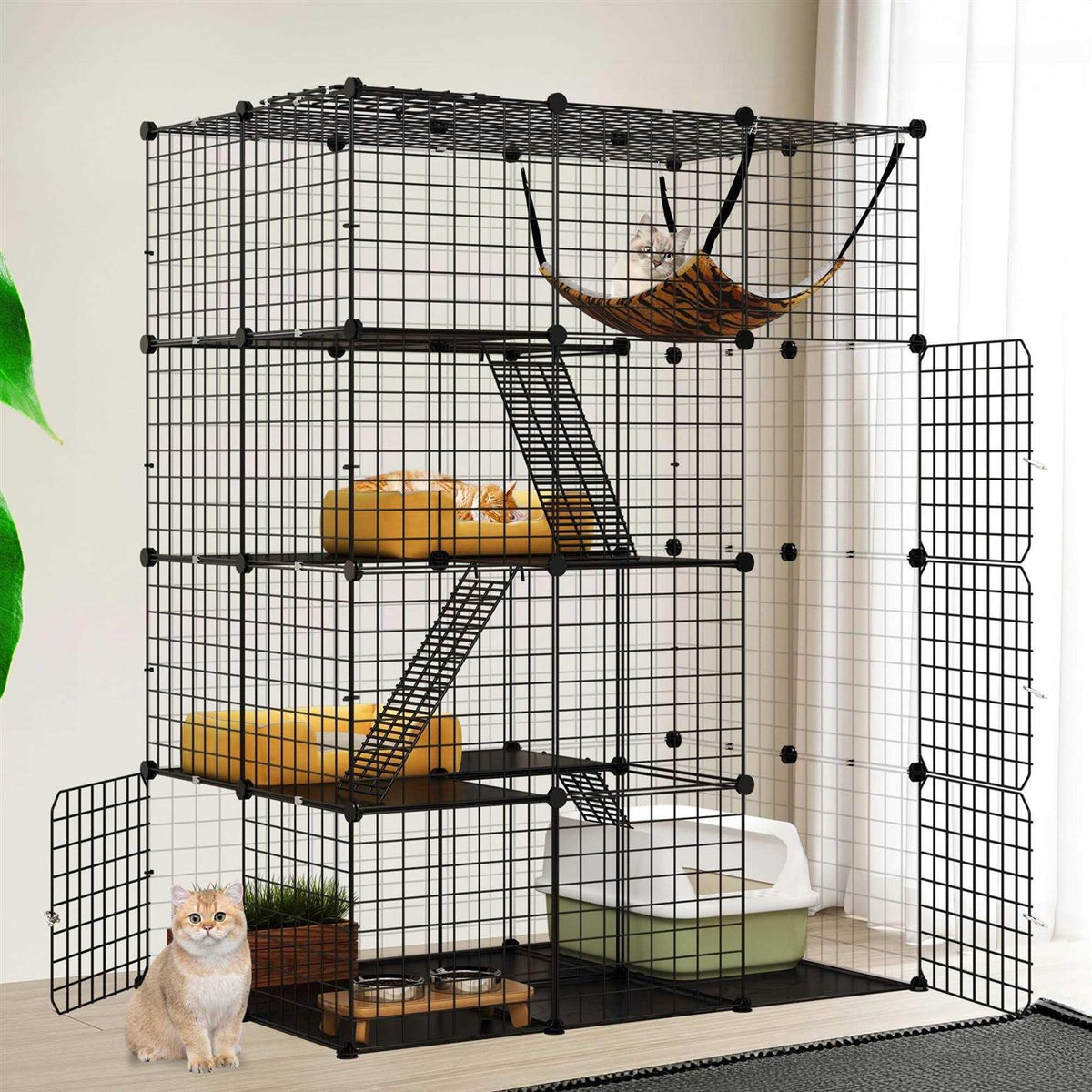 4-Tier Large Metal Wire Cat Cage Cat Hammock Cat Playpen J941930
