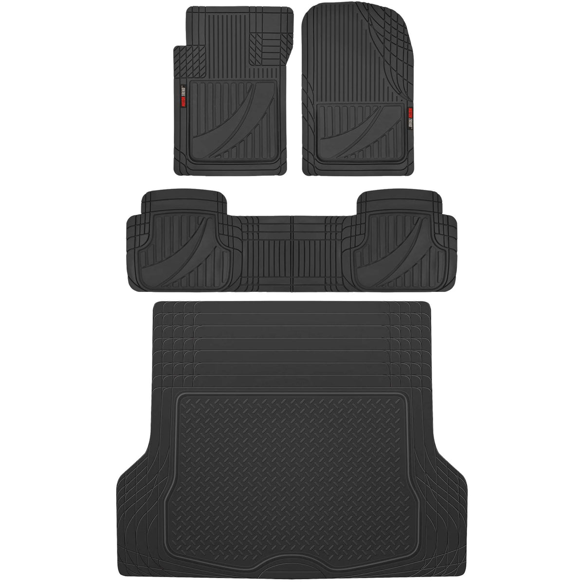 Rubber Car Floor Mats Front & Rear Combo Set with Trunk S6936