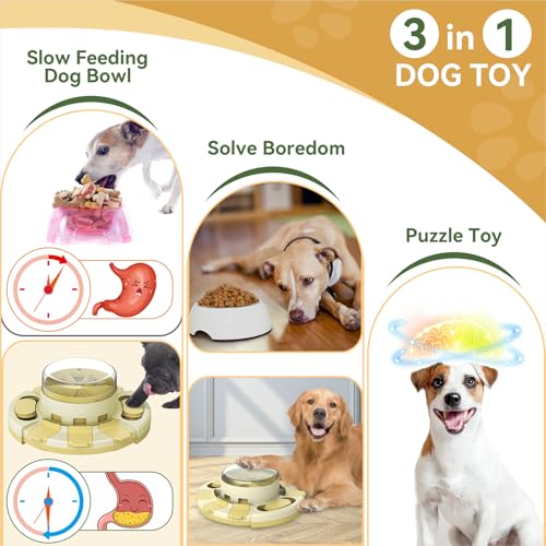 Dog Puzzle Toy Slow Feeder with Button Level 2 in 1 YLW P611265