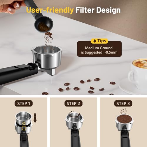 Espresso Coffee Machine with Milk Tank, 20Bar, Touch Screen, Steam Wand H84520