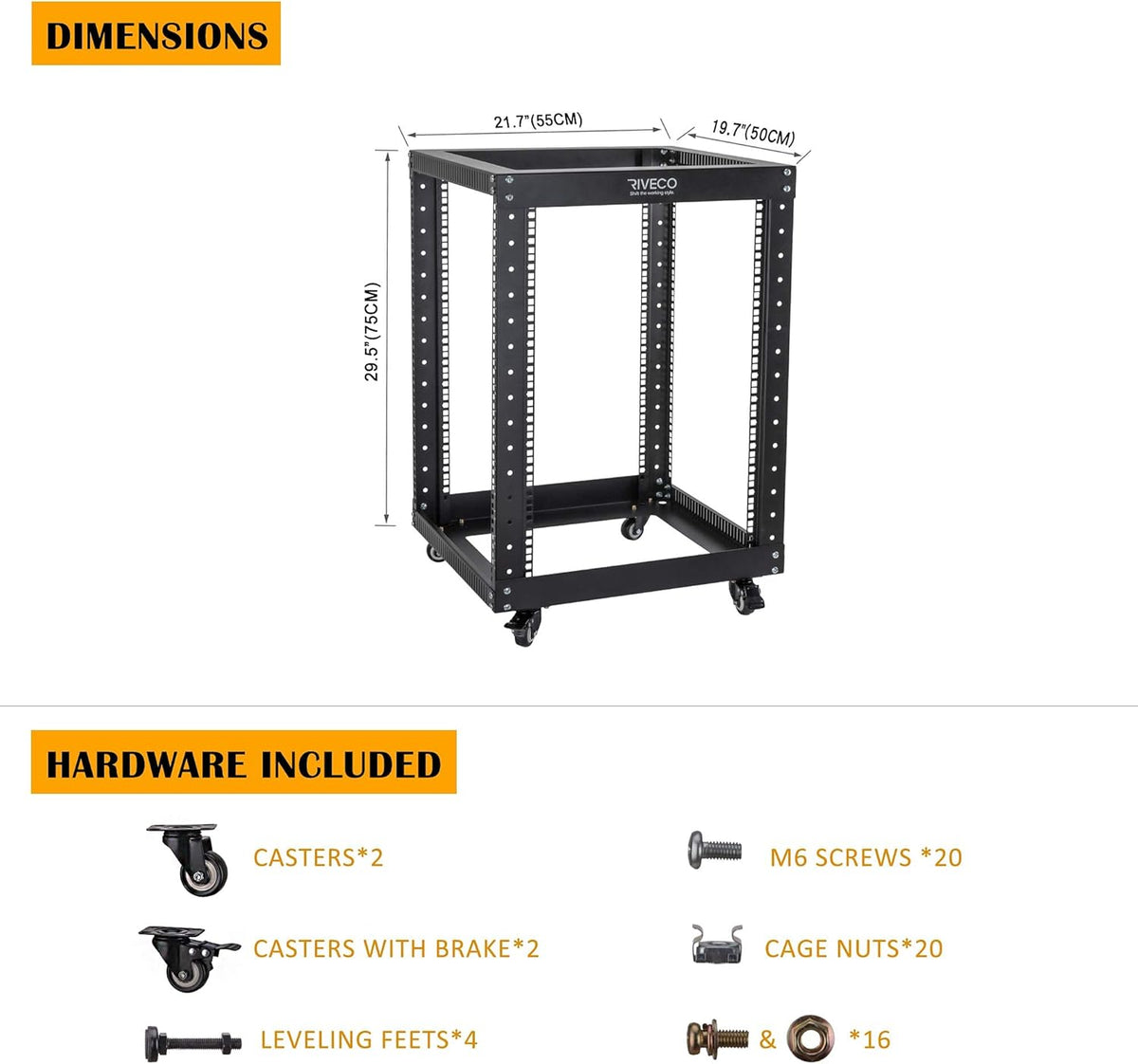 12U Open Frame Server Rack with Casters O902
